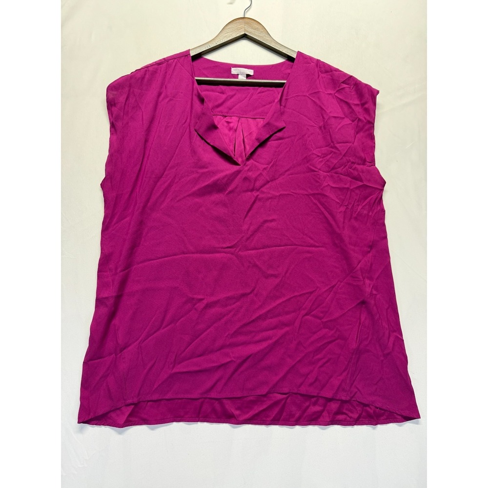 New York & Company Stretch‎ Blouse Top Womens XL Hot Pink Pleated Sleeveless
